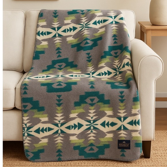 Pendleton Home Collection Blanket Southwestern Teal Gray Aztec Geometric Throw - Picture 1 of 10
